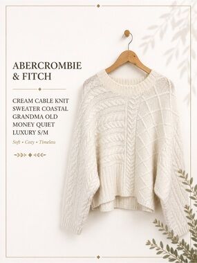 Abercrombie Cream Cable Knit Sweater Coastal Grandma Old Money Quiet Luxury S/M